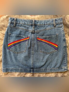 Rainbow pocket denim skirt size L
